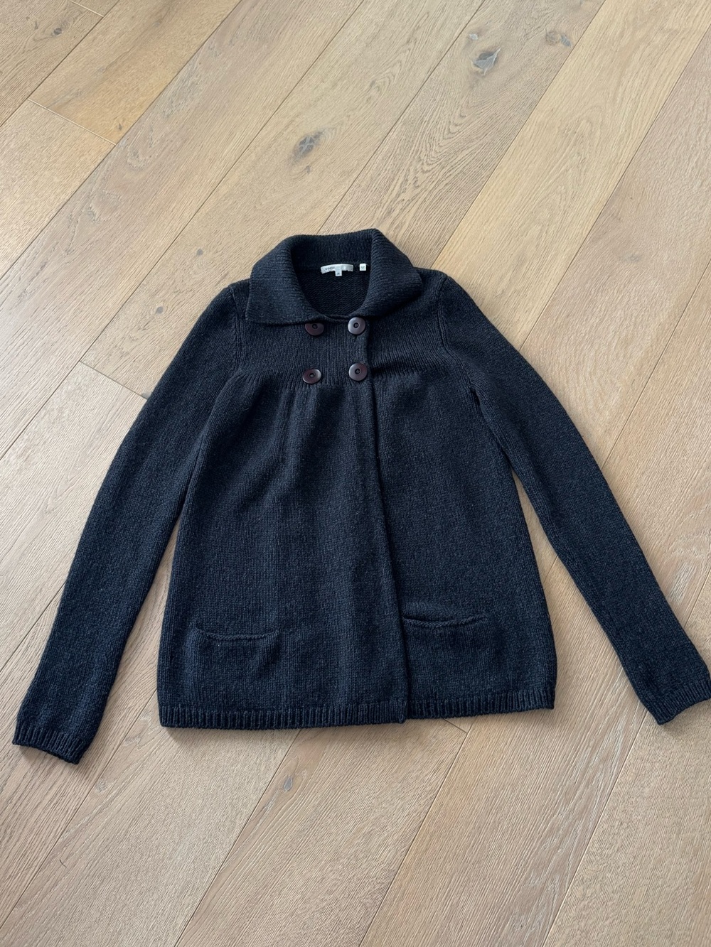 Vince Charcoal Gray/Black Double-Button Knit Wool Cardigan Medium